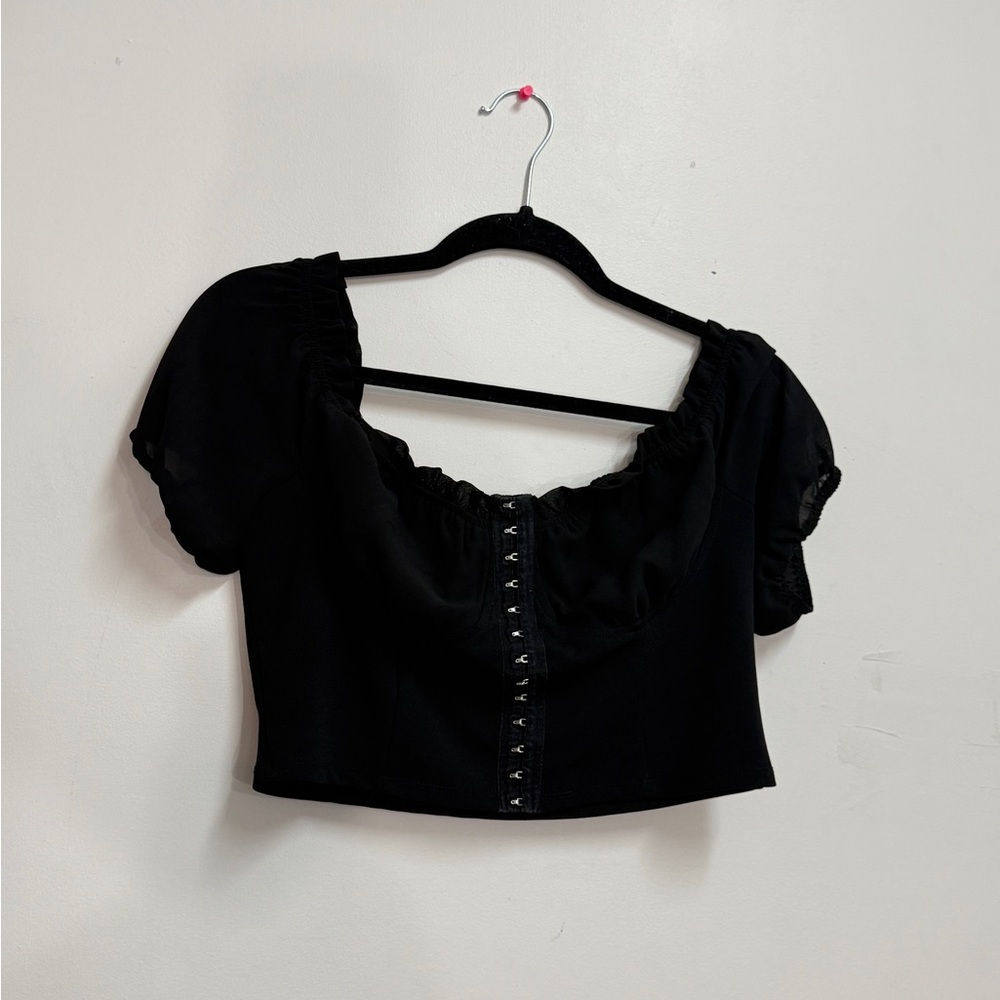 Womens Black Milkmaid Blouse Corset  Boho Black Cropped Top Dark Coquette